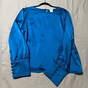 Nicole Miller Vibrant Blue Satin Blouse